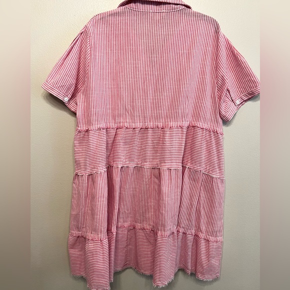 Umgee Pink and White Striped Tiered Dress - Picture 4 of 5